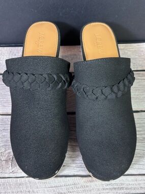 J.Crew Black Suede Wooden Platform Clogs 8 Braided Studded Mule Boho Y2K Retro